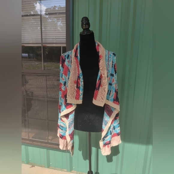 Womens Colorful Southwestern Bohemian Blanket Cardigan Size Medium Boho Festival - Picture 1 of 8